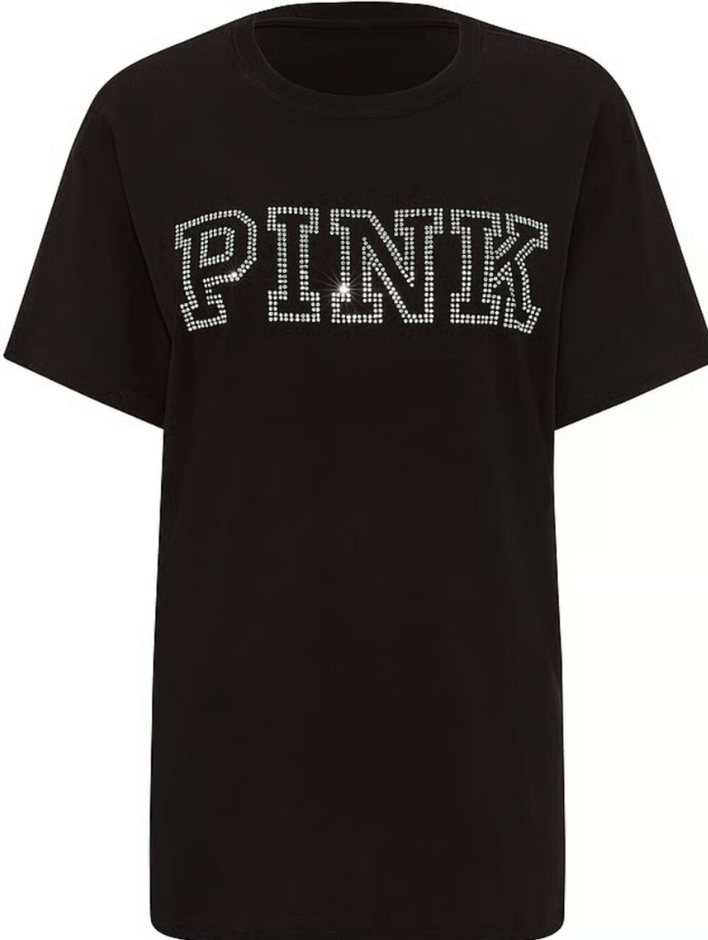 PINK Victoria's Secret Pure Black Diamante Bling Logo Campus T Shirt NEW XS